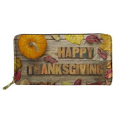Leaf Thanksgiving Day Theme Imitation Leather Coin Purse for Women, Wallet with Zipper, Clutch Bag, Leaf, 20x25x2.5cm