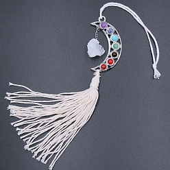 Quartz Crystal Quartz Crystal Cotton Tassel Pendant Decorations, 7 Chakra Moon Hanging Car Ornaments, 340mm