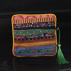 Medium Aquamarine Square Chinese Style Cloth Tassel Bags, with Zipper, for Bracelet, Necklace, Medium Aquamarine, 11.5x11.5cm