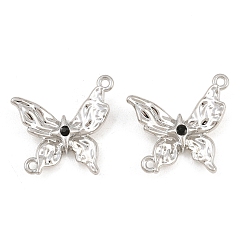 Chorro Aleación con dijes conectores de diamantes de imitación, enlaces de mariposa, chapado en rack, Platino, jet, 21x22x4.5 mm, agujero: 1.2 mm