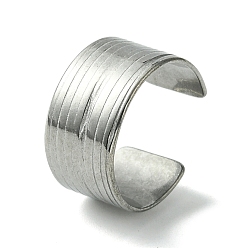 Stainless Steel Color 304 Stainless Steel Grooved Open Cuff Ring, Stainless Steel Color, US Size 7 3/4(17.9mm)