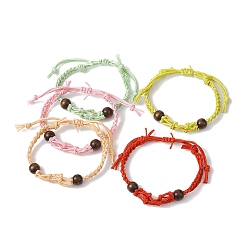 Mixed Color Adjustable Braided Waxed Cotton Macrame Pouch Bracelet Making, Interchangeable Empty Stone Holder, with Wood Bead, Mixed Color, 1/4 inch(0.65cm), Inner Diameter: 2-1/4~3-5/8 inch(5.8~9.2cm)