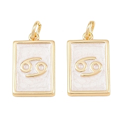 Cancer Brass Enamel Pendants, Rectangle Charms, Rack Plating, Cadmium Free & Lead Free, Long-Lasting Plated, Golden, Cancer Charms, 17.5x11x2mm, Hole: 3mm