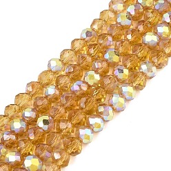 (932FM) Темно-синий аква-матовый с подкладкой Нити из прозрачных стеклянных бусин-ронделей с цветным покрытием ab, граненые, темно-золотистые, 4x3.5 мм, отверстие : 0.6~0.9 мм, около 105~115 шт / нитка, 14.37~16.14'' (36.5~41 см)