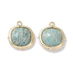 Амазонит Природные подвески амазонит, граненые квадратные подвески, с позолоченными латунными петлями по краям, 16x14x5 мм, отверстие : 2 мм