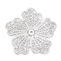 Платина Железные звенья, гравированные металлические украшения, цветок, платина, 60x62.5x3 мм, отверстие : 1 мм