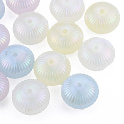 Mixed Color Rainbow Iridescent Plating Acrylic Beads, Glitter Beads, Flat Round, Mixed Color, 19.5x13mm, Hole: 2mm