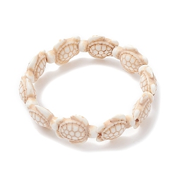 Creamy White Dyed Synthetic Turquoise Tortoise Beaded Stretch Bracelet for Kids, Creamy White, Inner Diameter: 1-7/8 inch(4.7cm)
