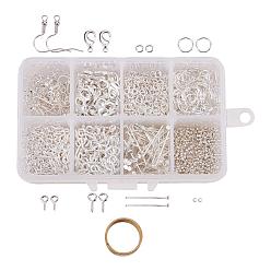 Silver Jewelry Finding Sets, with Iron Jump Rings, Screw Eye Pin Bail Peg, Head Pins and Brass Lobster Claw Clasps, Earring Hooks, Crimp Beads and Assistant Ring, Silver, Jump Ring: 4/8x0.7mm, Bail: 8/10x4/5x1/1.2mm, Headpin: 22x0.7mm, Clasp: 12x7x3mm, Hook: 19mm, Bead: 2mm