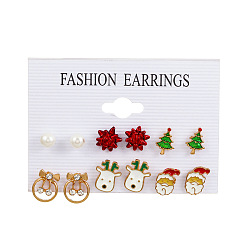 Mílù Christmas Earrings Set - Cartoon Christmas Tree Santa Claus Studs 6pcs for Women.