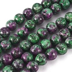 Gemstone Round Dyed Natural Gemstone Bead Strands,  Imitation Ruby in Zoisite Beads Strands, 10~11mm, Hole: 1mm, about 39pcs/strand, 15.7 inch