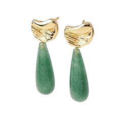 Зеленый Авантюрин Серьги-гвоздики с каплевидной формой из натурального зеленого авантюрина, с латунной фурнитурой и 925 булавками из стерлингового серебра, золотые, 34.5x11.5 мм