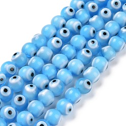 Bleu Clair Main au chalumeau mauvais œil rondes rangées de perles, bleu clair, 6mm, Trou: 1mm, Environ 65 pcs/chapelet, 14.17 pouce