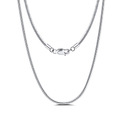 Real Platinum Plated Rhodium Plated 925 Sterling Silver Round Snake Chain Necklace, Real Platinum Plated, 15.75 inch(40cm)