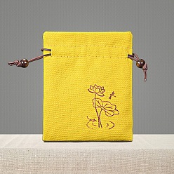 Желтый Подарочные сумки для благословения из хлопка и льна в китайском стиле, мешочки для хранения украшений с бархатной внутри, для упаковки конфет на свадьбу, прямоугольные, желтые, 16x12 см