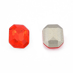 Siam K9 Glass Rhinestone Cabochons, Pointed Back & Back Plated, Faceted, Rectangle Octagon, Siam, 10x8x4mm
