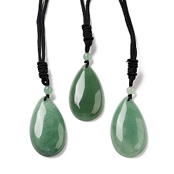 Green Aventurine Natural Green Aventurine Pendant Necklace with Nylon Cord for Women, Teardrop, 27.76~27.95 inch(70.5~71cm)