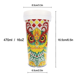 Owl DIY Diamond Painting Cup Kits, with Resin Rhinestones, Diamond Sticky Pen, Tray Plate and Glue Clay, Owl, 165x65mm
