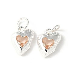 Персиковый Слойка Латунные микро проложить кубического циркония подвески, сердце прелести, стойки покрытие, прочное покрытие, без кадмия и без свинца, с целью перехода в кольце, розовые, 12.5x10.5x3.5 мм, отверстие : 4.5 мм