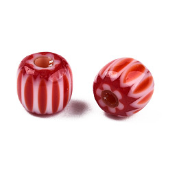 Dark Red Handmade Lampwork Beads Strands, Column, Dark Red, 5.5~7.5x4.5~6mm, Hole: 1.4mm, about 70~72pcs/strand, 15.75 inch~15.94 inch(40~40.5cm)