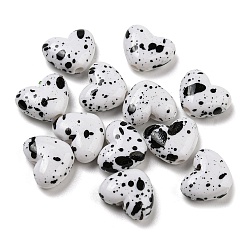 Blanc Fumé Perles acryliques opaques peintes à la bombe, cœur, blanc, 11x14x6mm, Trou: 2mm