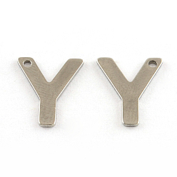 Letter Y 201 Stainless Steel Letter Charms, Letter.Y, 11x5.5~12x0.5mm, Hole: 1mm