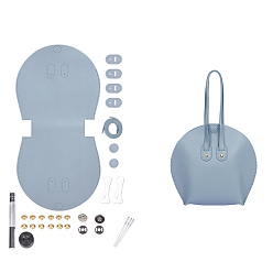 Light Steel Blue DIY Purse Making Kit, Including Cowhide Leather Bag Accessories, Iron Needles, Snap Buttons, Screw Sets, Carbon Steel Puncher & Chassis, Light Steel Blue, 32.5cm