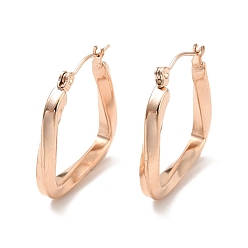 Розовое Золото Ионное покрытие (ip) 304 трапециевидные серьги-кольца из нержавеющей стали для женщин, розовое золото , 25x26x3.5 мм, штифты : 0.7 мм
