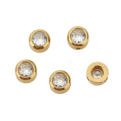 Clear Cubic Zirconia Beads, with Stainless Steel Finding, Flat Round, Clear, 6mm, Hole: 1.4mm