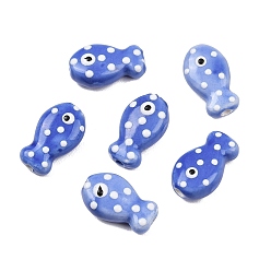 Синий Фарфоровые бусины ручной работы, рыба, пастельный фарфор, синие, 19x11~12x7.5~8 мм, отверстие : 2 мм