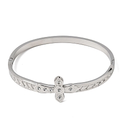 Stainless Steel Color 304 Stainless Steel Crystal Rhinestone Religion Cross Hinged Cuff Bangles for Women, Stainless Steel Color, Inner Diameter: 2.36x1.97 inch(6x5cm)