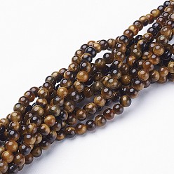 Tiger Eye Natural Tiger Eye Beads Strands, Grade AB+, Round, 4mm, Hole: 0.8mm, about 89~93pcs/strand, 15.5 inch
