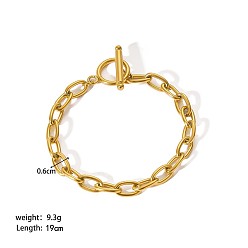 Настоящее золото 18K Простые 304 браслеты из нержавеющей стали с цепочкой, ионное напыление (IP) для летнего пляжа, реальный 18 k позолоченный, 7-1/2 дюйм (19 см), 6 мм