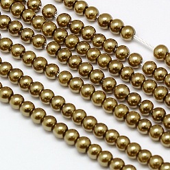Coffee Eco-Friendly Dyed Glass Pearl Round Beads Strands, Grade A, Cotton Cord Threaded, Coffee, 3~3.5mm, Hole: 0.7~1.1mm, about 135pcs/strand, 15 inch