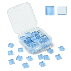 Светло-Голубой 60 шт. Прозрачные стеклянные кабошоны, квадратный, Небесно-голубой, 9.8x9.8x4 мм