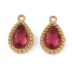 Светло-Вишневый Ионное покрытие (ip) 304 подвески из нержавеющей стали с микропаве из кубического циркония, реальный 18 k позолоченный, очарование слезы, светло-вишневый, 10.5x6.5x3 мм, отверстие : 0.9 мм