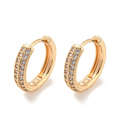 Light Gold Brass with Cubic Zirconia Hoop Earrings, Ring, Light Gold, 15.5x3.5mm