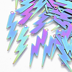 Rainbow Color Ионное покрытие (ip) 201 филигранные подвески из нержавеющей стали, гравированные металлические украшения, молния, Радуга цветов, 37.5x10x0.3 мм, отверстие : 1.5 мм