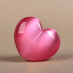 Hot Pink Cat Eye Display Decoration, No Hole Heart Beads for Home Decoration, Hot Pink, 25x30x15mm