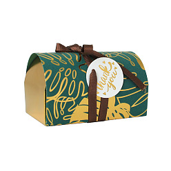 Green Gold Stamping Floral Paper Candy Storage Box with Ribbon, Candy Gift Bags Christmas Party Wedding Favors Bags, Green, 9.7x6.2x5.9cm