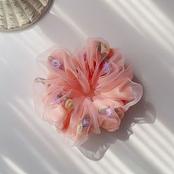 Orange powder Floral Double-layer Ponytail Holder for Girls with Chiffon Large Intestine Hair Accessories.