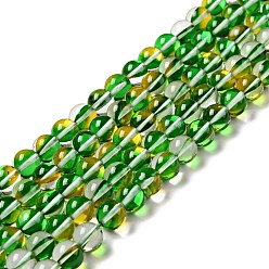 Зеленый лайм Гальванические нити из синтетических бусин из лунного камня, окрашенные, голографические бусы, с половинным покрытием ab цвета, круглые, зеленый лайм, 8 мм, отверстие : 1 мм, около 47 шт / нитка, 14.69'' (37.3 см)