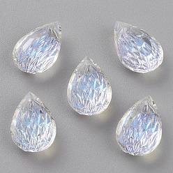 Crystal Shimmer Embossed Glass Rhinestone Pendants, Teardrop, Faceted, Crystal Shimmer, 14x9x5mm, Hole: 1.4mm