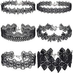 six piece set Black Lace Necklace Set - Gothic Choker Collar Chain for Women