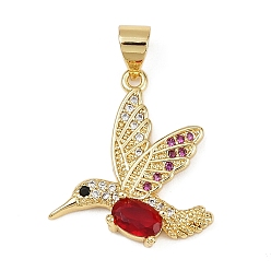 Красный Латунные микро проложить кубического циркония подвески, птица, реальный 18 k позолоченный, без кадмия и без свинца, стойки покрытие, долговечный, красные, 18x20x3 мм, отверстие : 4.5x3.5 мм