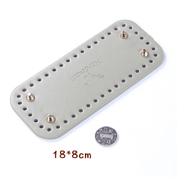 Silver PU Leahter Knitting Crochet Bags Bottom, Rectangle with Word Handmade, Bag Shaper Base Replacement Accessaries, Silver, 18x8cm, Hole: 5mm