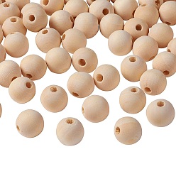 Wheat Natural Unfinished Wood Beads, Round Wooden Loose Beads Spacer Beads for Craft Making, Lead Free, Wheat, 16x14~15mm, Hole: 3~5mm