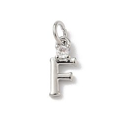 Letter F Латунные подвески из прозрачного кубического циркония, письмо амулеты, с целью перехода в кольце, стойки покрытие, долговечный, без свинца и без кадмия, платина, Буква F, 12~12.5x3~10x2.3 мм, отверстие : 3.3 мм