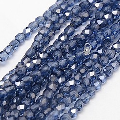 Blue Electroplate Glass Beads Strands, Half Plated, Faceted, Cube, Blue, 4x4x4mm, Hole: 1mm, about 100pcs/strand, 15.7 inch