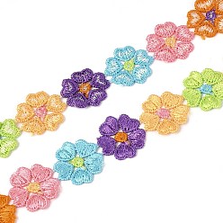 Colorful 5 Petals Flower Polyester Lace Trims, Embroidered Applique Sewing Ribbon, for Sewing and Art Craft Decoration, Colorful, 1 inch(25mm), 15 yards/roll(13.72m/roll)